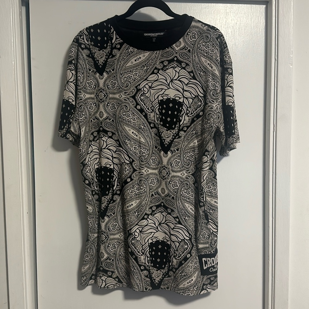 EUC: Crooks  & Castles Medusa Casual Comfort t Shirt Size Large Black White